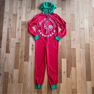 Sriracha Adult One Piece Hooded Pajama Lounge Costume Zip Up Size Mens Small